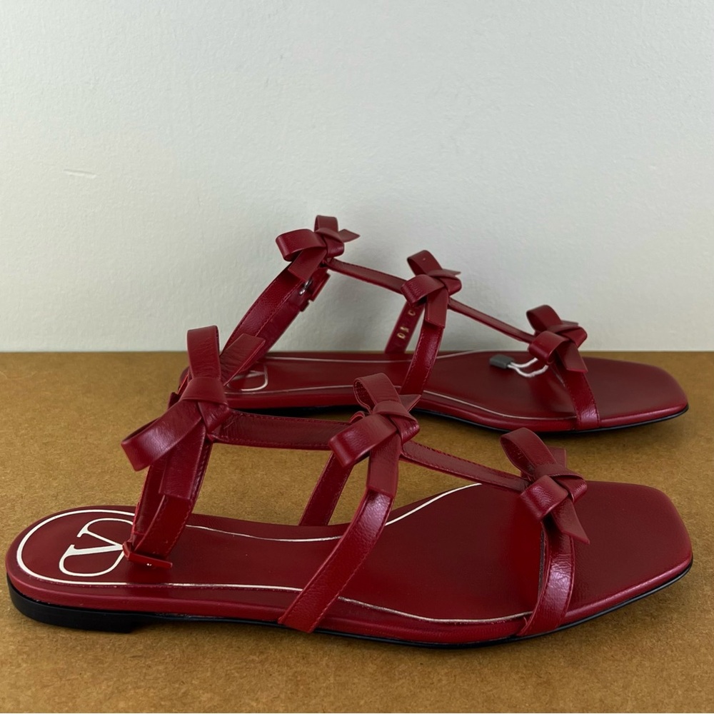NEW VALENTINO GARAVANI RED BOW LEATHER SANDALS - Picture 4 of 14